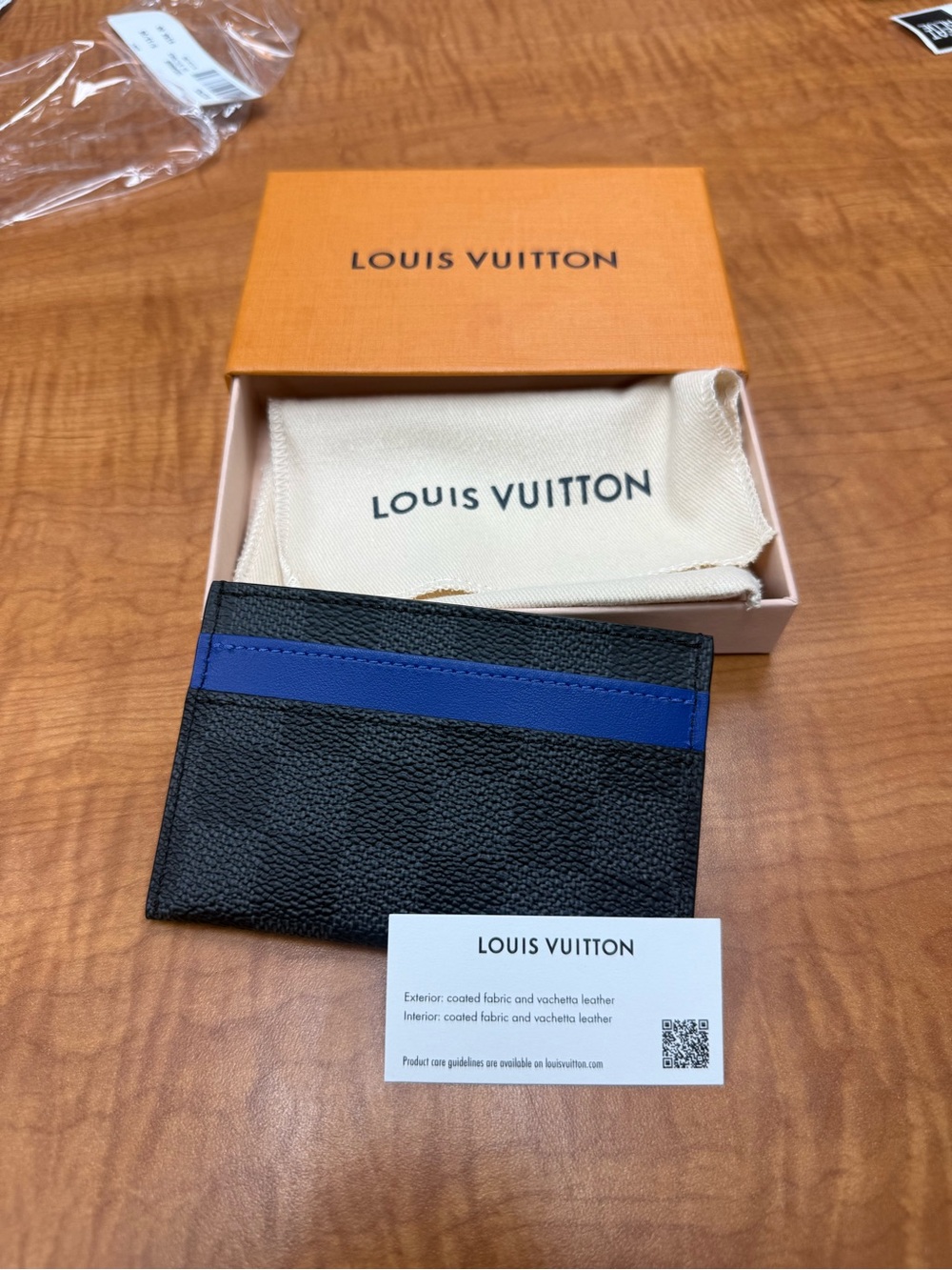 Louis Vuitton Black & Blue Card Holder Wallet Business Credit Lv Monogram